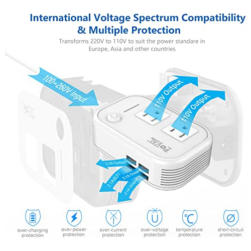 Convertidor De Voltaje De Viaje Foval Power Step Down De 220