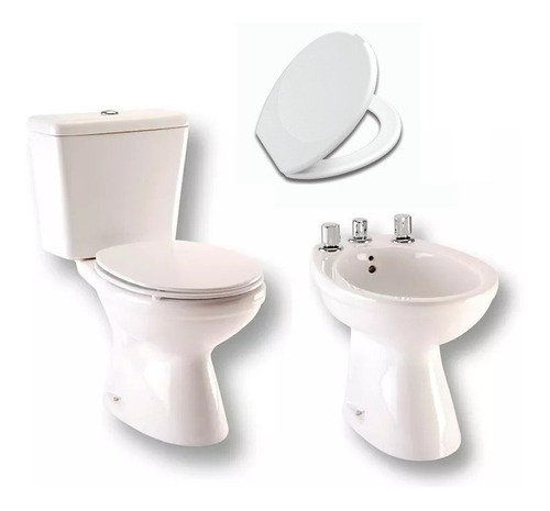Imagen 1 de 9 de Combo Roca Capea Italiana Inodoro Largo Depósito Bidet Tapa