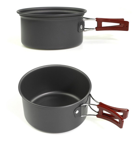 Marmita Aluminio Set Cocina Camping Con Funda 2 Personas