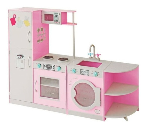 Cocina Infantil Cocinita Rosa Rosada Lavarropas Heladera 