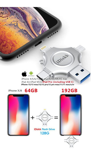 Unidad Flash Idiskk Photo Stick, Conectores 4 En 1, 128 Gb