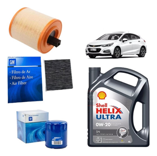 Kit X3 Filtros Origi + Aceite 0w20 Shell Chevrolet Cruze 1.4