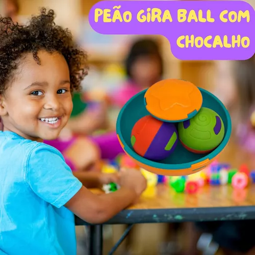 Pião Brinquedo Gira Ball Com 2 Bolinhas Chocalho Interativo