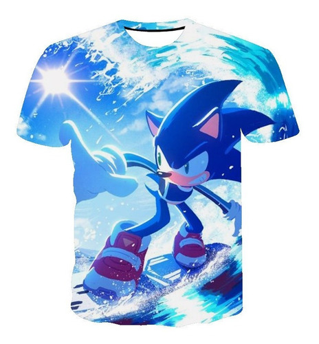 Camiseta Manga Corta Casual Sonic Surf Sunshine Cute Print