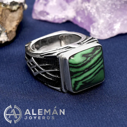 Padrísimo Anillo De Plata .925 Modelo Ethan Malaquita 10