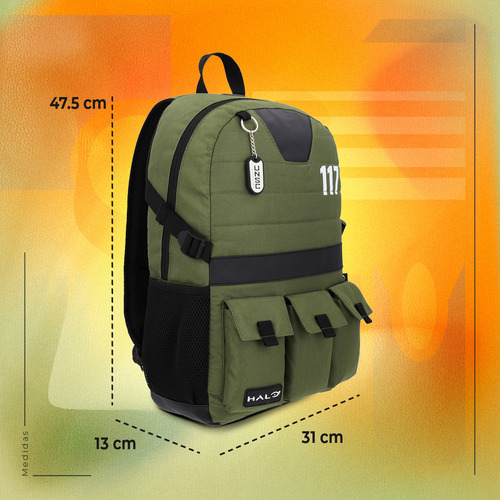 Mochila Halo Edicion Legendaria Color Verde Musgo Diseño De La Tela Liso