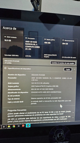 Pc Hp All In One Amd Radeon A9 Ssd 1tb 16gb Ram (Usado)