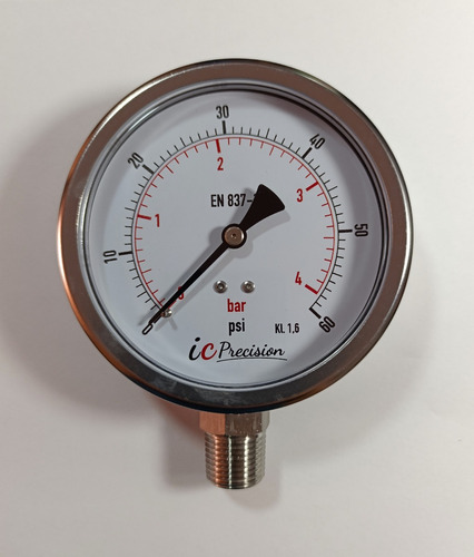 Manómetro 0 - 60 Psi Dial 4  Conex 1/2 Inf. Full Inox