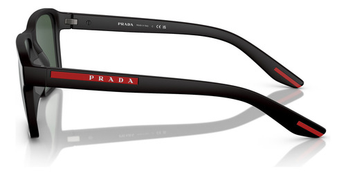 Óculos De Sol Prada Solar Linea Rossa Sps05y Dg0-06u Armação Preto Fosco Haste Preto Fosco Lente Verde-escuro Desenho Ocean