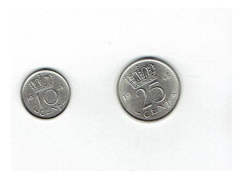 Monedas (2) De Holanda, 10 Y 25 Centavos, 1948. Jp