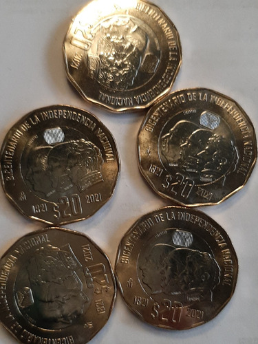 Monedas  20  Pesos  Bicentenario  De La  Ind.  (5 Pzas)
