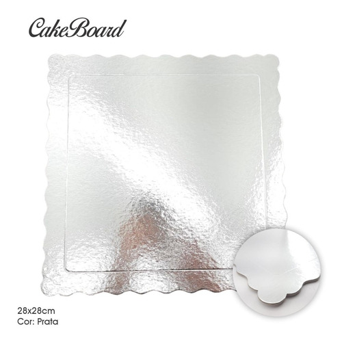 10 Cake Board Base P/ Bolo Laminada Quadrada Prata 28cm 