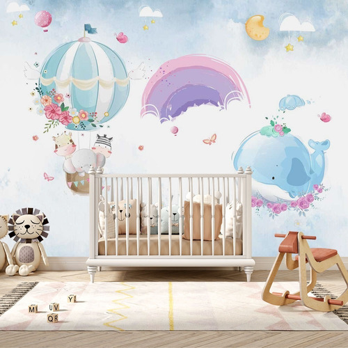 Papel De Parede Adesivo Arco Iris Safari Baby Infantil M² 