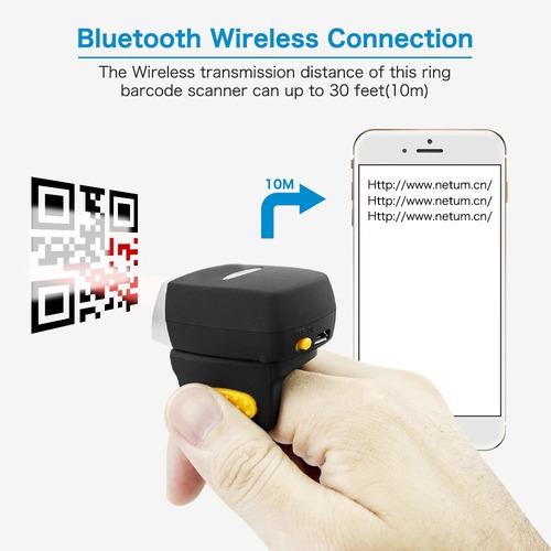 Imagen 7 de 8 de Mini Lector Código Barra Escáner Portátil Dedo Bluetooth R3l
