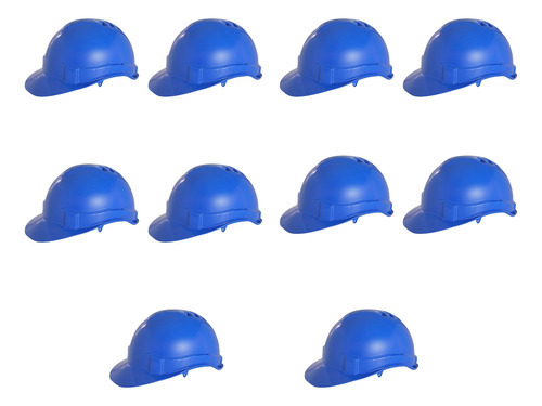 Kit 10 Capacete Com Jugular Carneira De Segurança Obra Civil Cor Azul