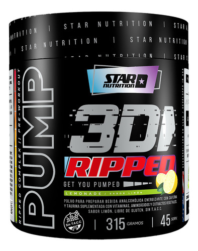 Pump 3d Ripped Star Nutrition Pre Entreno + Quemador 315g