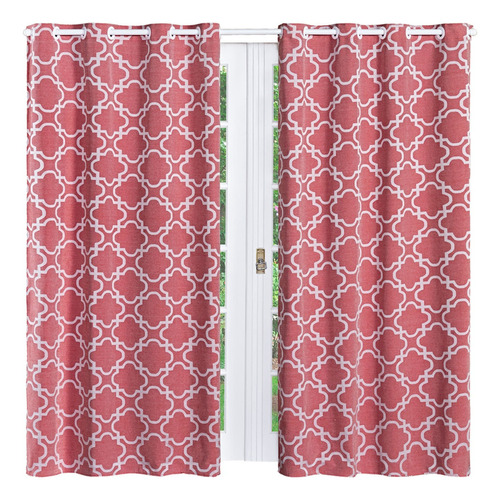 Cortina Jacquard Para Sala/quarto 2,80m X 2,50m Cor Vermelho