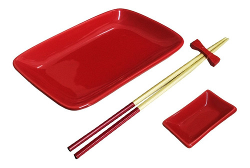 Set Para Sushi Cerámica 6 Piezas Plato + 2 Dips Soja Wasabi