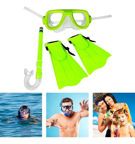 Set De Natación 3 En 1 Lentes Snorkel Aletas Colores Niños Color Amarillo