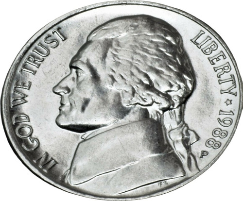 Moeda 5 Cents Jefferson Nickel 1988 Letra P Flor De Cunho