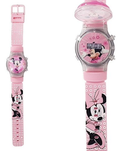 Reloj Niñas Digital Luces Tapa Infantil Minnie Mouse 3d