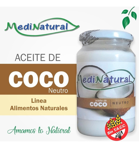 Aceite De Coco Medinatural Neutro Certificado 650 Gr