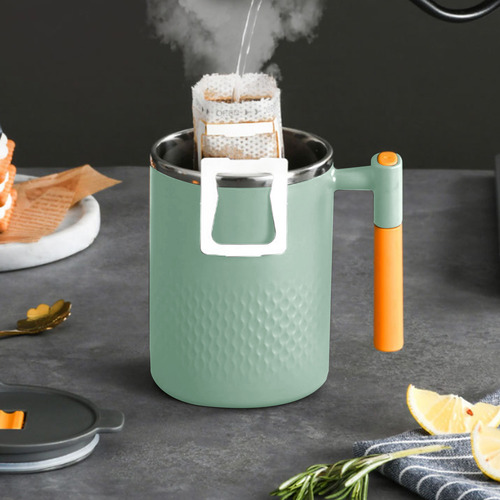Taza Q De Acero Inoxidable Con Tapa Y Asa, 450 Ml, Reutiliza