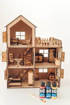 Comprar Casita Muñecas Con 20 Muebles Fibrofacil +acrilicos P\u002Fpintar