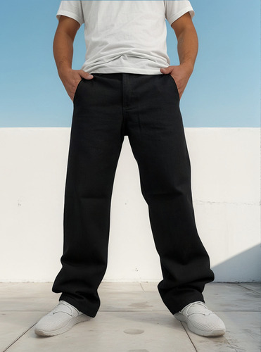 Pantalon Negro Tipo Carpintero Corte Amplio Mezclilla