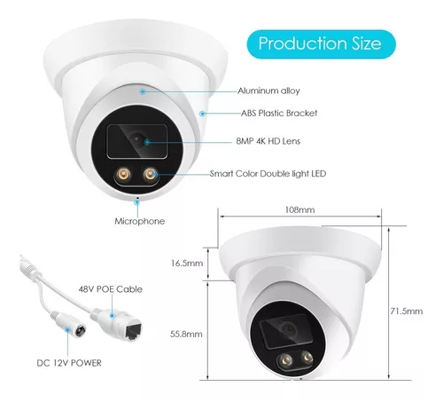 Cámara ip Poe de 5mp Caja de metal Onvif P2p Seguridad impermeable Visión  nocturna Cámaras Cctv al aire libre