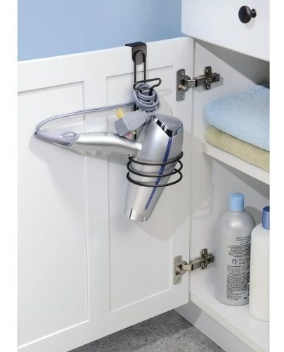 Imagen 3 de 4 de Colgador Soporte Secador Pelo Puerta Baño Negr Salon Belleza