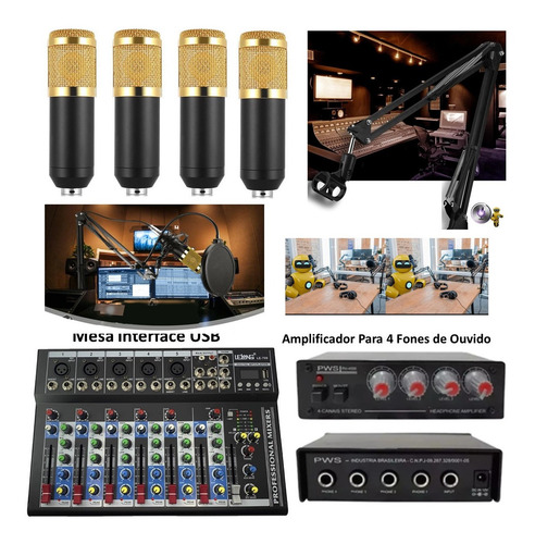 Imagem 6 de 6 de Setup Mesa Interface Usb Com Microfones Condensador Podcast