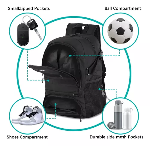 Bolsas de fútbol juvenil - Mochilas deportivas para fútbol, baloncesto,  fútbol con soporte para pelotas para niños y niñas, color negro