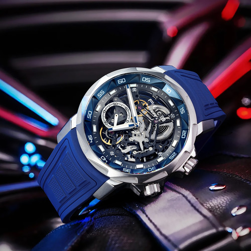 Reloj Skeleton Auto Feice Fm511 Para Hombre, 5 Atm, Correa D