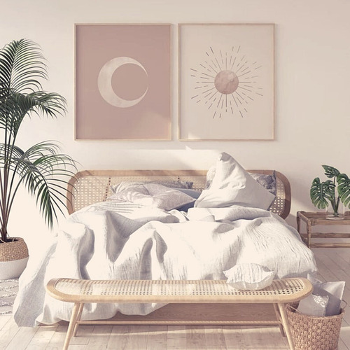 Imagen 1 de 3 de Set Sol Y Luna Cuadros Decorativos Modernos
