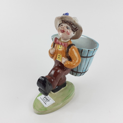 Figura Porcelana Hombre Con Barril Firma Perugia Con Detalle