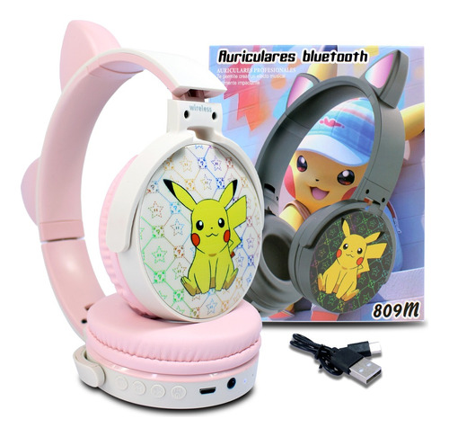 Audifonos Diadema Orejas De Gato Diseño Pikachu 