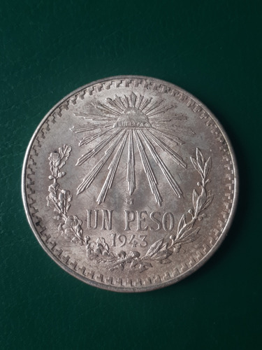 México 1943 1 Peso Plata Sin Circular, En Cápsula 