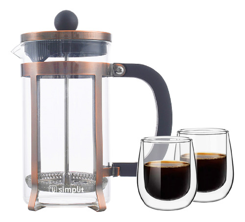 Pack Cafetera Francesa 600 Ml + Set 2 Tazas 80 Ml Simplit Negro