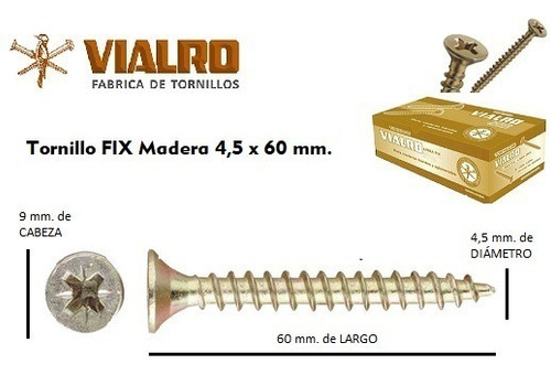 Tornillo Fix Para Madera Vialro 4,5 X 60  Mm - Caja X 200 U.