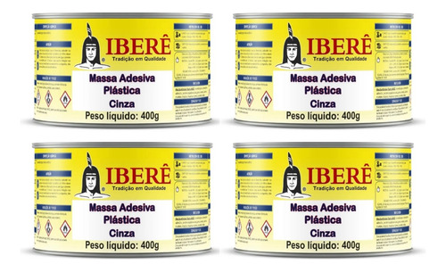4x Massa Plástica Adesiva Com Catalizador 400g Cinza Iberê