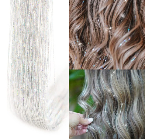 W Set De Oropel Con Clip: Extensiones Con Purpurina Para