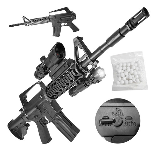 Imagen 9 de 10 de Rifle Airsoft M4 Replica Resorte 6 Mm Mira Red Dot Linterna
