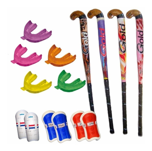 Kit Palo Hockey + Canilleras + Bucal Combo Nena Niña 30 A 37