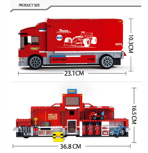 Camion Taller Con Auto Formula 1, Compatible Lego Blockwar