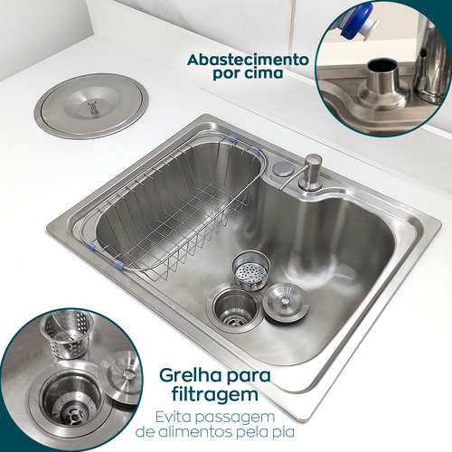 Kit Cozinha Cuba Gourmet Inox 304 50x40 Com Lixeira De Embutir 5 Litros Porta Detergente 500ml Valvula E Sifão Flexivel Universal Kit Pia 5 Peças Dona D.cor