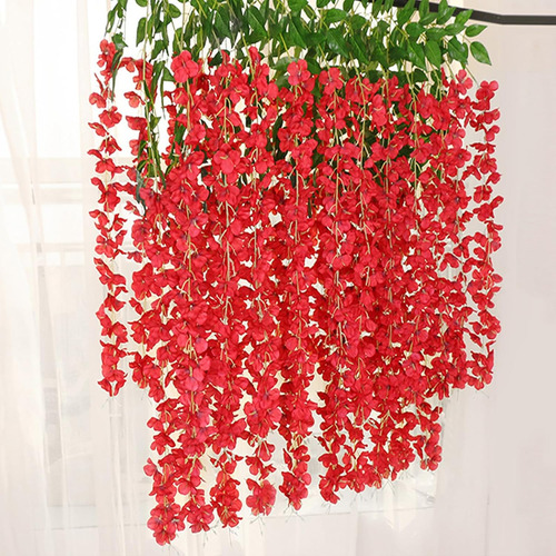 Flores Artificiales De Glicina De 12 Piezas,plantas Artificiales De Wisteria Colgantes De 110cm , Flores Artificiales Colgantes Decoración Para Hogar, Para Boda,jardín,exterior Para El Hogar.(rojo)