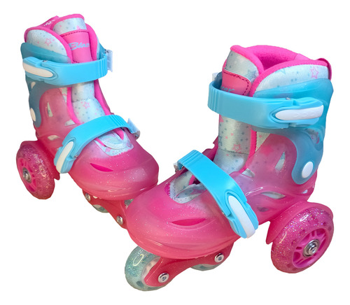 Patines Ajustable Rosa Led Entrenador Kit Completo 17 - 19 Mx 8 Cm Rosa Chicle