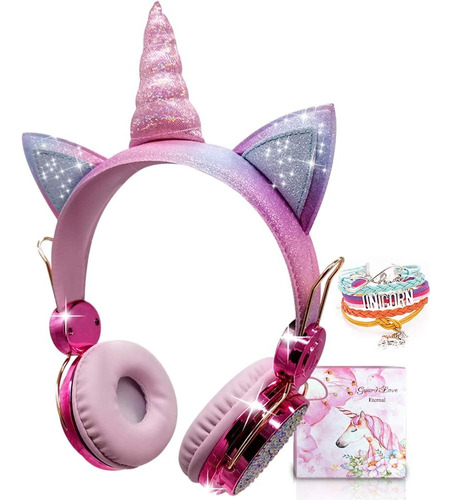 Audífonos Bluetooth Tcjj 3.5mm Rosa Unicornio Para Ninos