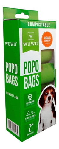 Wuwu® Bolsas Fecales Compostable Pack 4 Rollos X 60 Bolsas